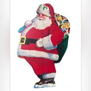 Vintage Large wood cutout Christmas Santa free standing  16.5” tall